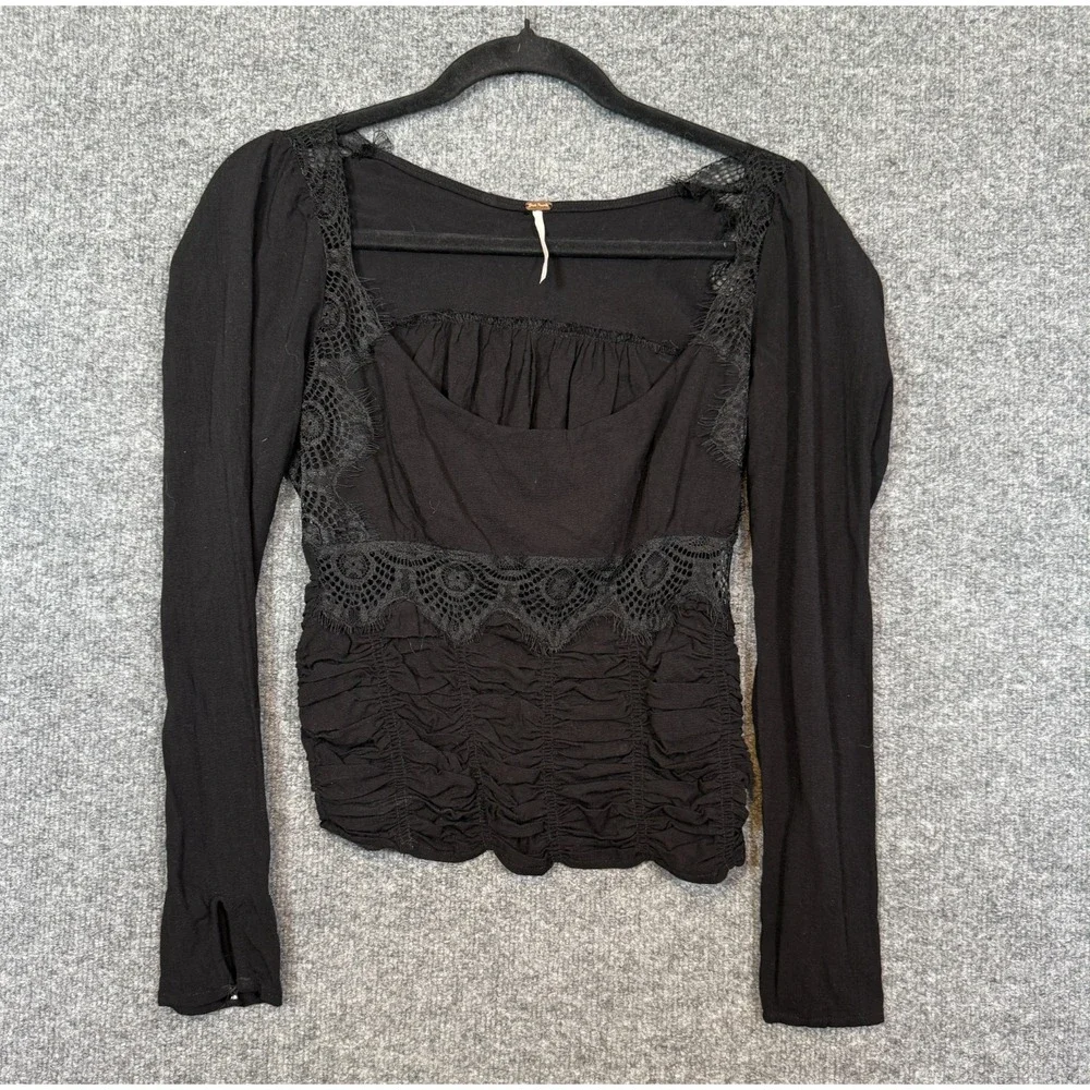 Free People Sweet Mornings Top XS Black Corset Fairy‎ Grunge Romantic Whimsigoth